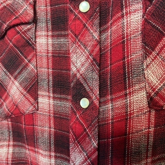 Wrangler ranch holiday grunge western red plaid button down cowboy shirt Large - Picture 3 of 7